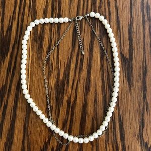 Pearl and Chain Two Strand Necklace